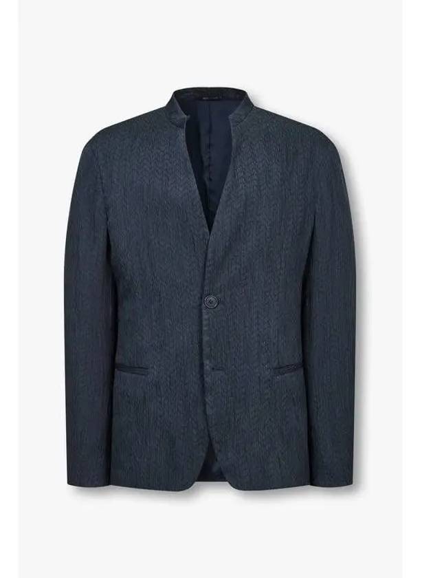 Men s Zigzag Pattern Mandarin Collar Jacket Dark Navy - GIORGIO ARMANI - BALAAN 1