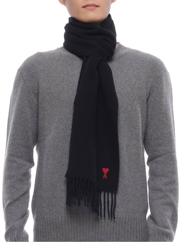 Small Heart Logo Classic Wool Scarf Black - AMI - BALAAN 4