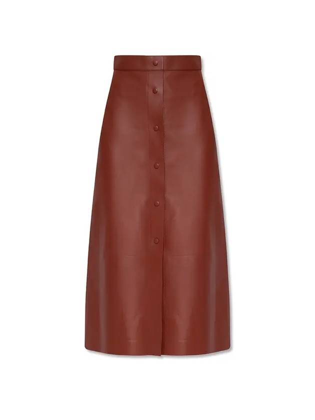 Women's Button Leather A-Line Skirt Brown - CHLOE - BALAAN 1