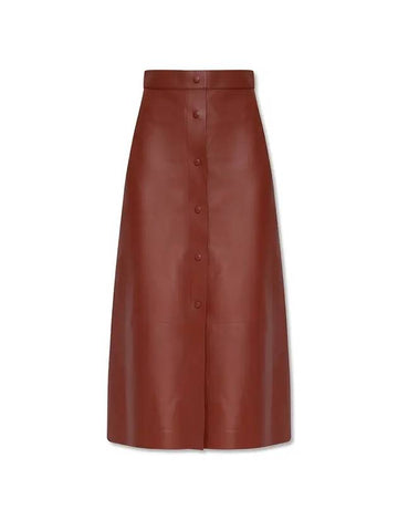 Women's Button Leather A-Line Skirt Brown - CHLOE - BALAAN 1