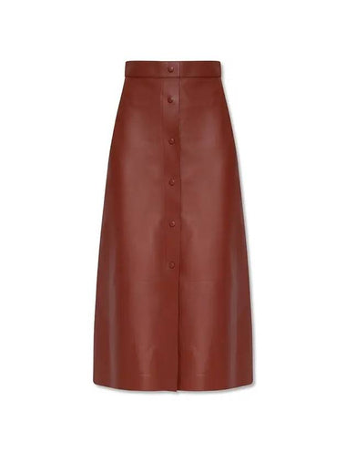 Women's Button Leather A-Line Skirt Brown - CHLOE - BALAAN 1