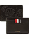 Stripe Label Debossed Leather Card Wallet Black - THOM BROWNE - BALAAN 2