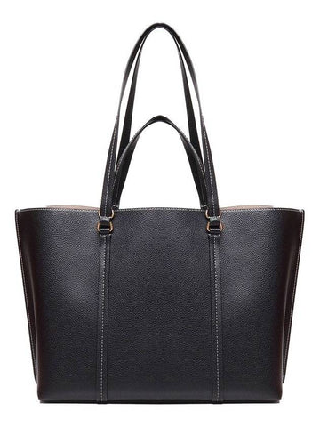 Black Large Tote Bag With Logo Charm In Grainy Leather Woman - PINKO - BALAAN 1