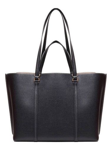 Black Large Tote Bag With Logo Charm In Grainy Leather Woman - PINKO - BALAAN 1