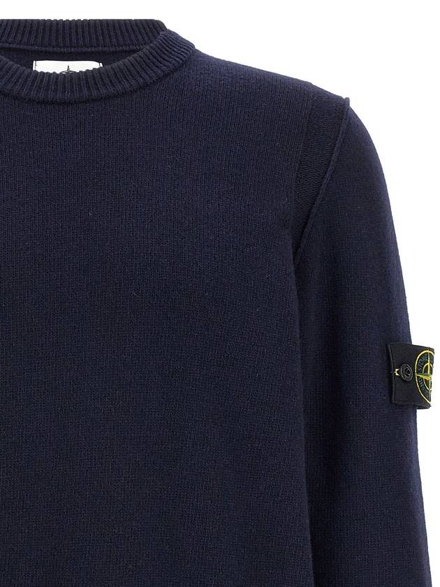 Logo Patch Lambswool Crewneck Knit Top Navy - STONE ISLAND - BALAAN 5