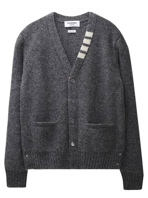 Reverse Jersey Stitch Donegal 4-Bar V-Neck Cardigan Grey - THOM BROWNE - BALAAN 2