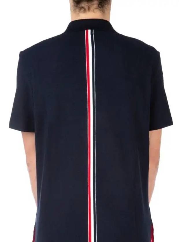 Men's Cotton Pique Center Bag Striped Short Sleeve Polo Shirt  Navy - THOM BROWNE - BALAAN 4