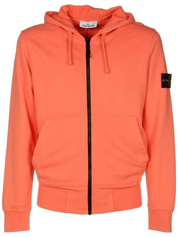 Men's Wappen Patch Fleece Zip Up Hoodie Orange - STONE ISLAND - BALAAN 1