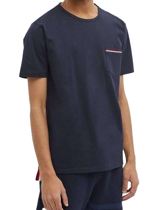 Men's Medium Weight Jersey Tipped Pocket Crewneck Short Short Sleeve T-Shirt Navy - THOM BROWNE - BALAAN 5