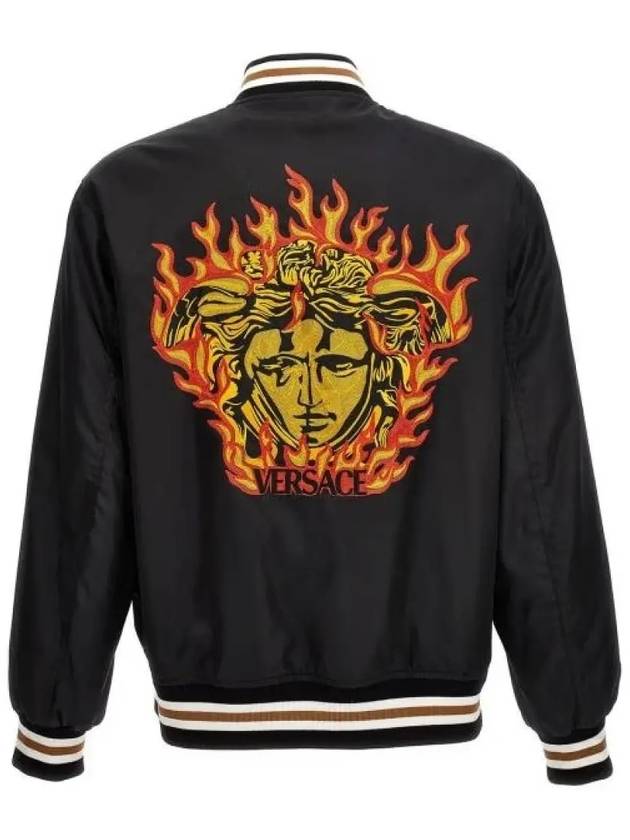 Stripe Detail Button Bomber Jacket Black - VERSACE - BALAAN 3