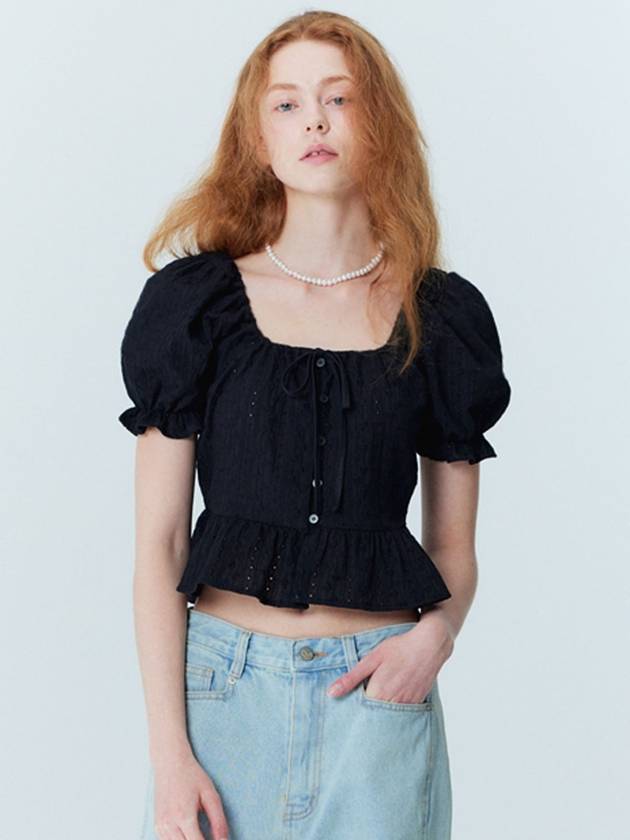 SET_Flower embroidery puff blouse_long skirt_Black - OPENING SUNSHINE - BALAAN 5