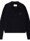 Small Heart Long Sleeve Polo Shirt Black - AMI - BALAAN 4