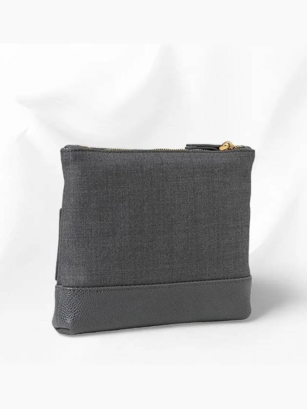 Super 120 Twill Zipper Pouch Bag Grey - THOM BROWNE - BALAAN 4