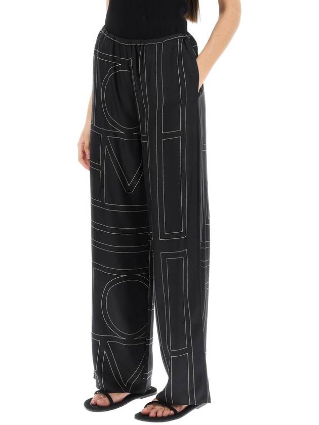 Silk Monogram Print Pyjamas Straight Pants Black - TOTEME - BALAAN 5