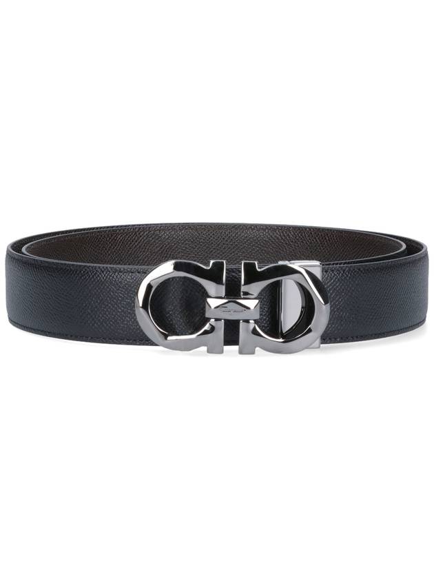 Silver Gancini Reversible Leather Belt Black - SALVATORE FERRAGAMO - BALAAN 2