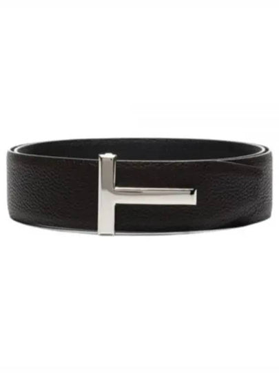 Sliver Soft Grain Leather T Icon Belt Brown Black - TOM FORD - BALAAN 2