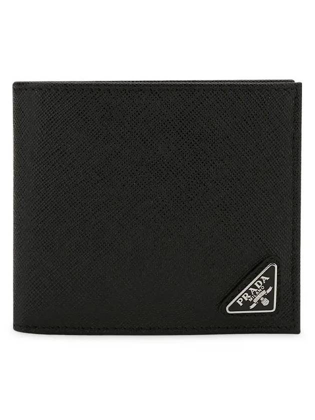 Triangle Logo Saffiano Half Wallet Black - PRADA - BALAAN 4