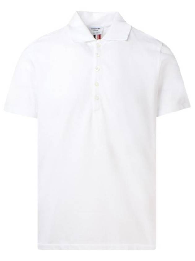 Men's Cotton Pique Center Bag Striped Short Sleeve Polo Shirt White - THOM BROWNE - BALAAN 3