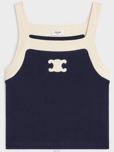 Triomphe Patch Cotton Jersey Sleeveless Navy - CELINE - BALAAN 1