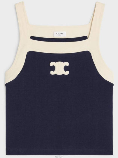 Triomphe Patch Cotton Jersey Sleeveless Navy - CELINE - BALAAN 2