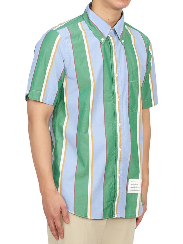 Straight Fit Button Down Short Sleeve Shirt Green Blue - THOM BROWNE - BALAAN 4