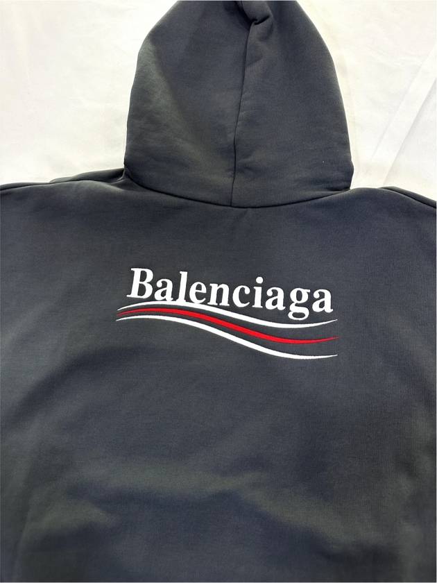 S Men Political Embroidery Logo Large Fit Hooded Sweatshirt Gray - BALENCIAGA - BALAAN 8