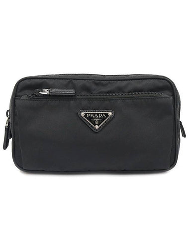 2VL977 Black Tesuto Re Nylon Saffiano Silver Triangle Belt Bag - PRADA - BALAAN 1