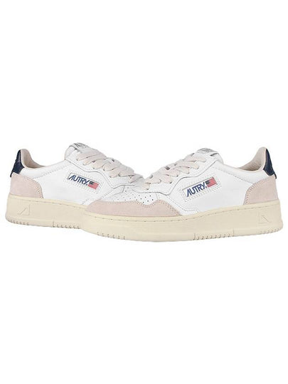 Women's Leather Suede Medalist Low Top Sneakers White Blue - AUTRY - BALAAN 2