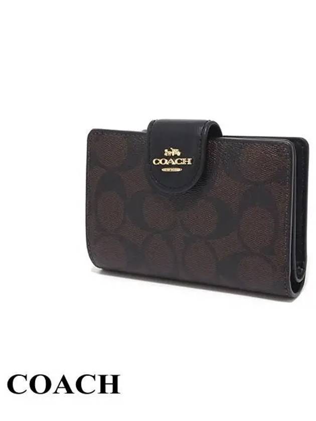 Signature Corner Zipper Medium Half Wallet Brown - COACH - BALAAN 3