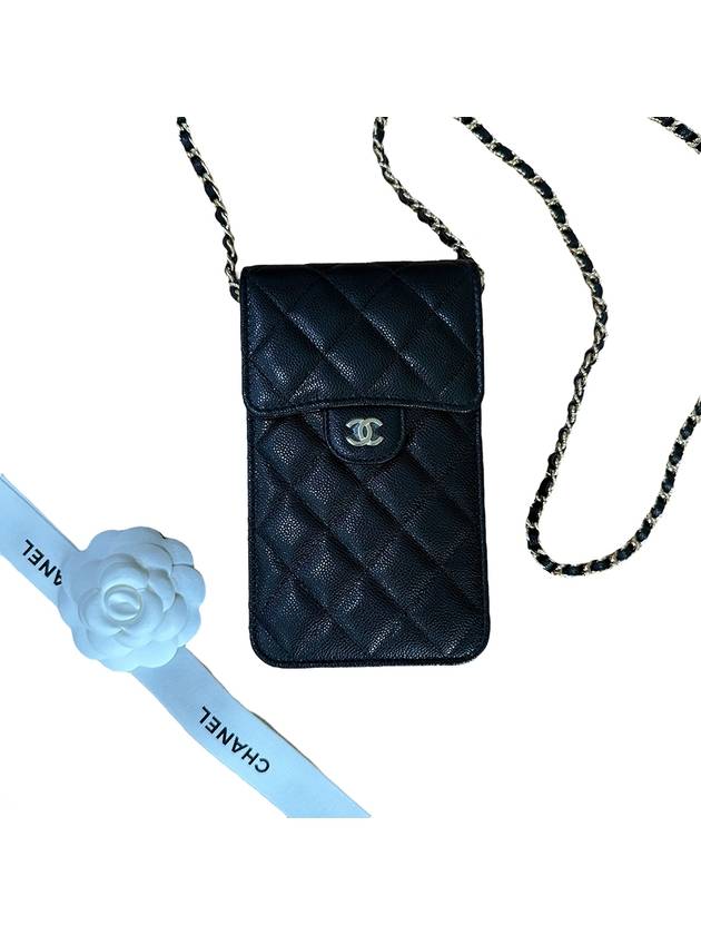 Classic phone holder bag chain mini cross black caviar gold plated - CHANEL - BALAAN 1