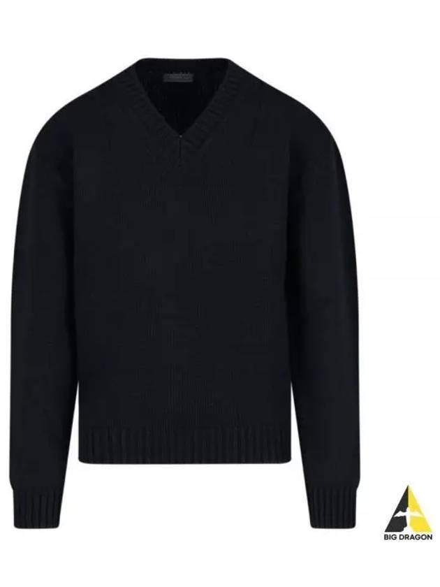 V-Neck Wool Knitted Sweater Black - PRADA - BALAAN 2