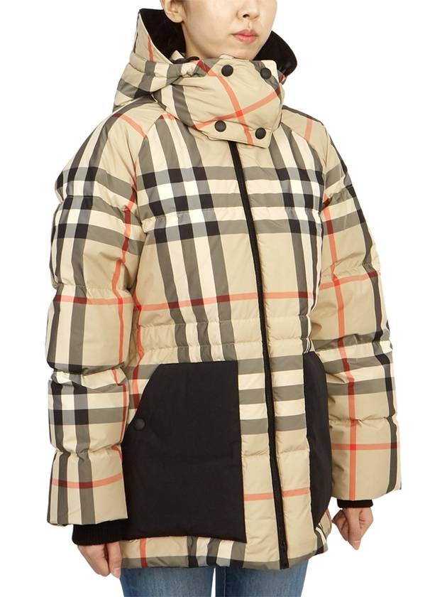 Women's Detachable Check Hooded Padding Archive Beige - BURBERRY - BALAAN 5