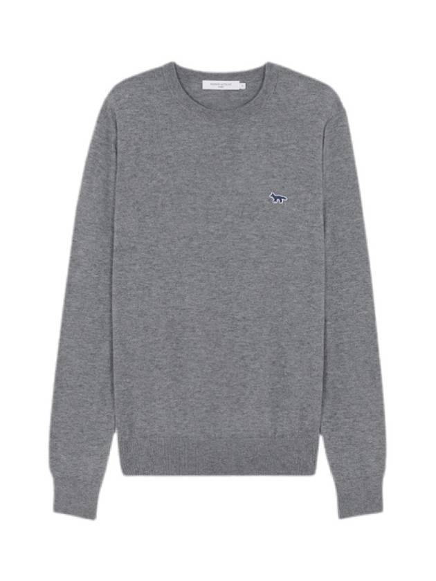 Navy Fox Cotton Knit Top Melange Grey - MAISON KITSUNE - BALAAN 1