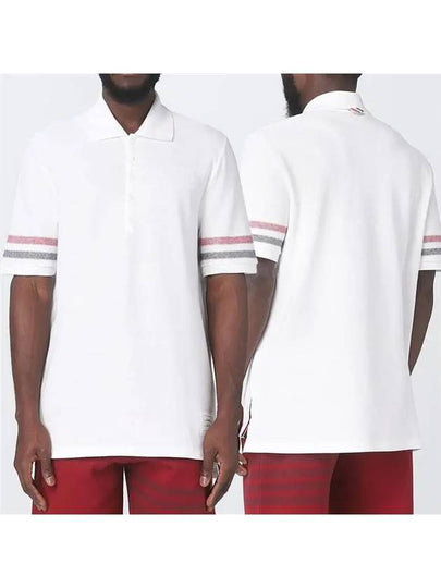 Men's RWB Stripe Cotton Polo Shirt White - THOM BROWNE - BALAAN 2