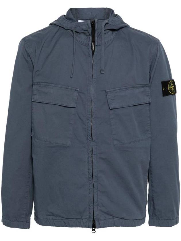 Cotton Twill Stretch Hooded Jacket Avio Blue - STONE ISLAND - BALAAN 1