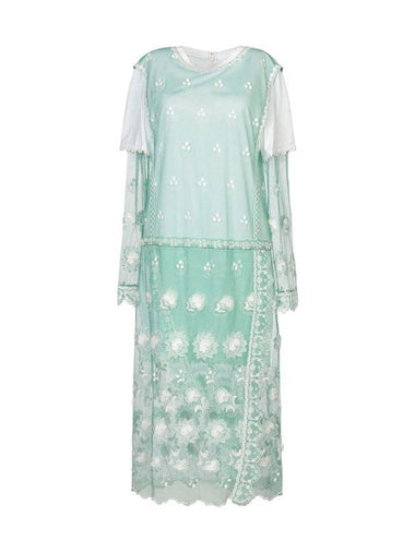 Embroidered Thule Midi Dress Green White - BURBERRY - BALAAN 1