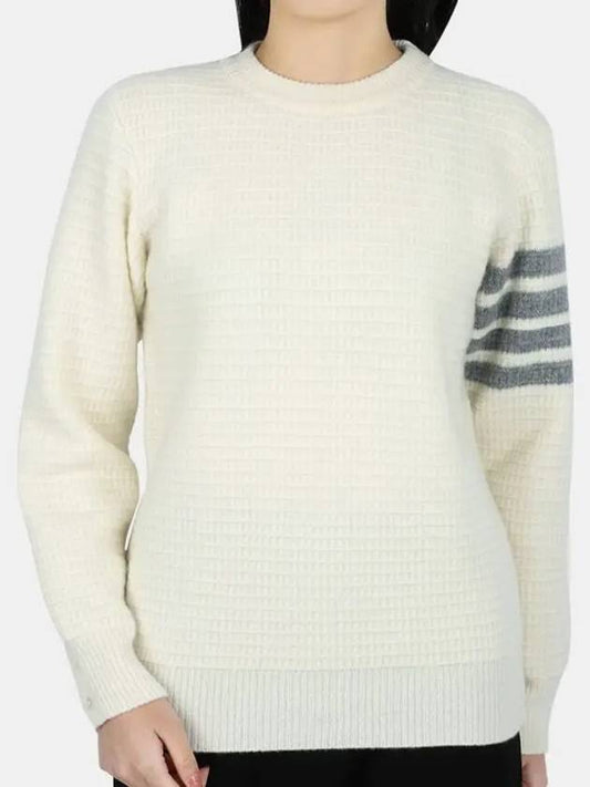 Women's 4 Bar Stripe Cashmere Pullover Knit Top White - THOM BROWNE - BALAAN 2