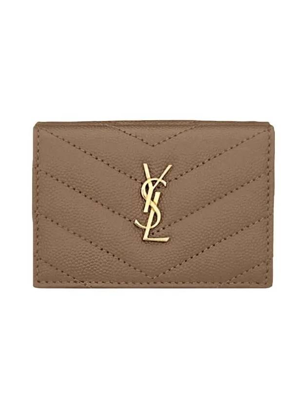 Gold monogram 3-fold mini half wallet taupe 668274 D708 - SAINT LAURENT - BALAAN 1