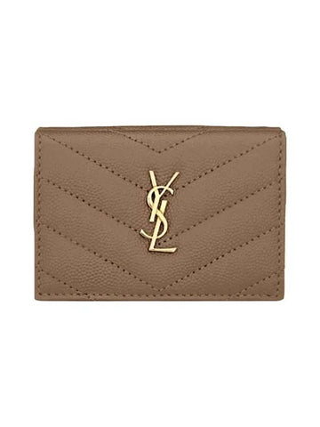 Gold monogram 3-fold mini half wallet taupe 668274 D708 - SAINT LAURENT - BALAAN 1