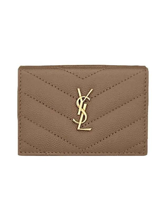 Gold monogram 3-fold mini half wallet taupe 668274 D708 - SAINT LAURENT - BALAAN 1