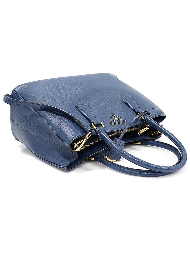 1BA874 Blue Saffiano Lux Gold Triangle Logo 2WAY - PRADA - BALAAN 4