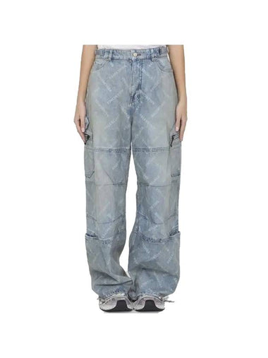 Bal Diagonal Allover Cargo Wide Jeans Blue - BALENCIAGA - BALAAN 1