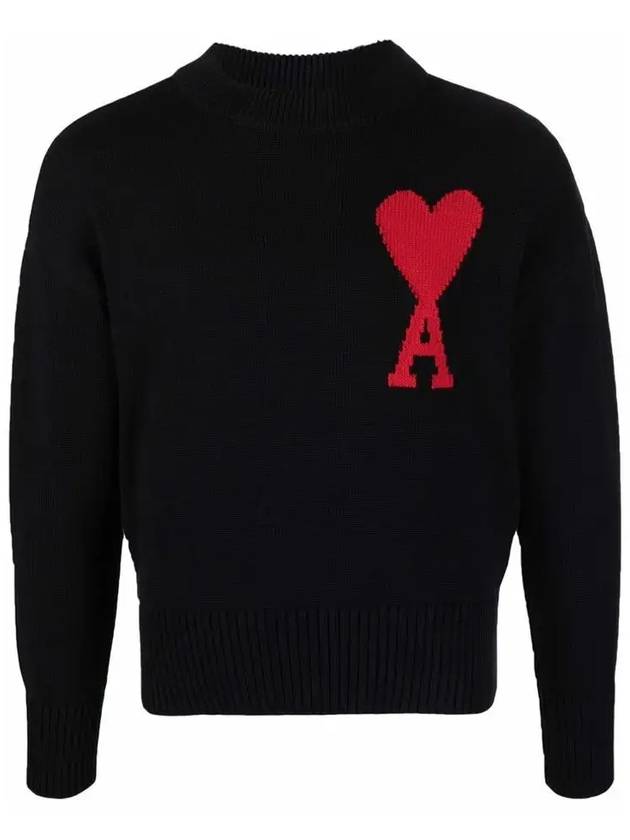 Big Heart Logo Knit Top Black - AMI - BALAAN.