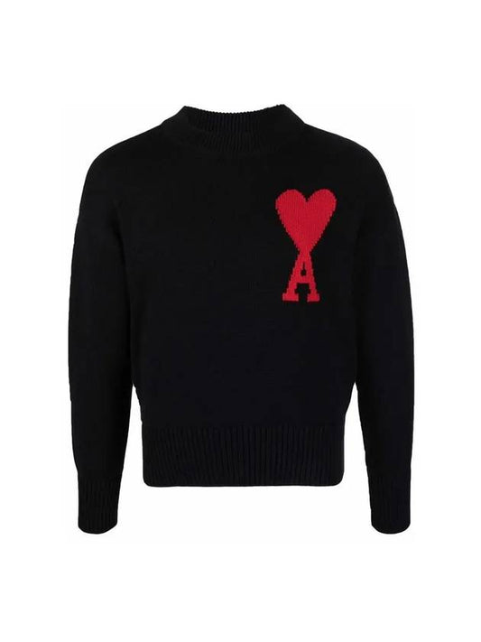 Big Heart Logo Knit Top Black - AMI - BALAAN.