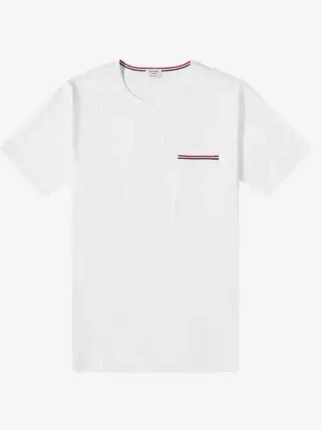 Men's Medium Weight Jersey Tipped Pocket Crewneck Short Sleeve T-Shirt White - THOM BROWNE - BALAAN 2