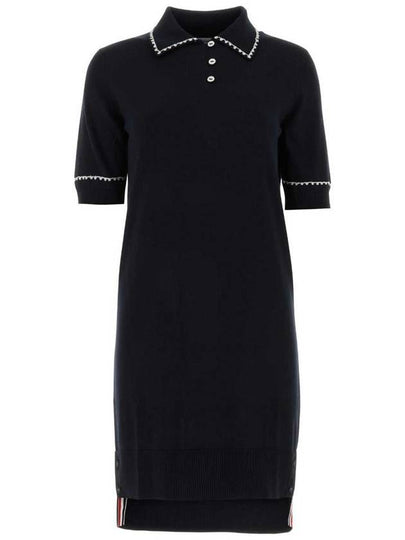 Silk Cotton Embroidered Collar Polo Short Dress Navy - THOM BROWNE - BALAAN 2