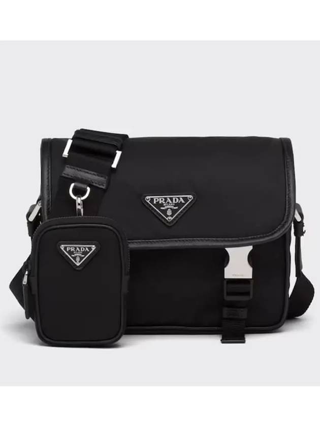 Triangle Logo Re-Nylon Saffiano Leather Cross Bag Black - PRADA - BALAAN 2