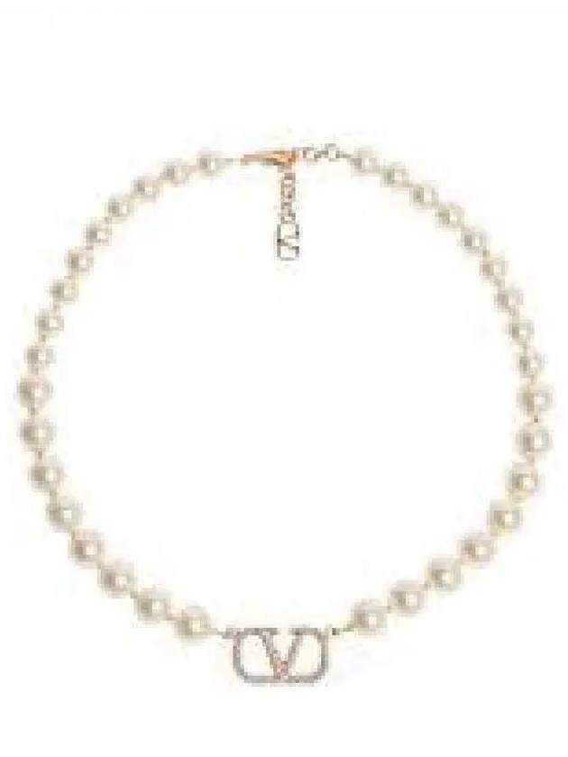 5W0J0P13 QVS Y49 5W2J0P13 Metal Swarovski Pearl V Logo Signature Necklace - VALENTINO - BALAAN 2