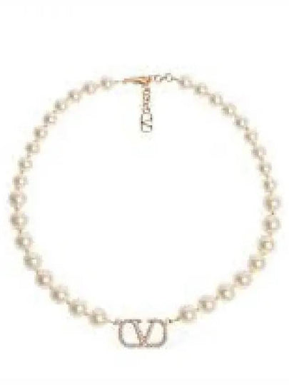 5W0J0P13 QVS Y49 5W2J0P13 Metal Swarovski Pearl V Logo Signature Necklace - VALENTINO - BALAAN 2