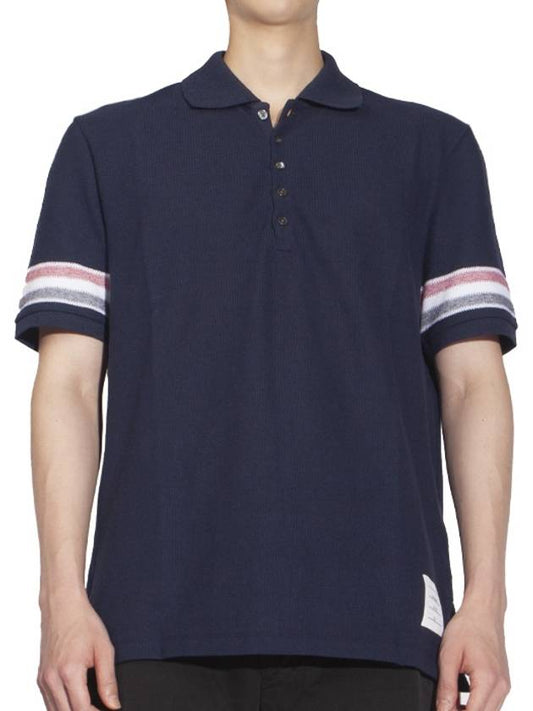 Men's RWB Stripe Cotton Polo Shirt Navy - THOM BROWNE - BALAAN 2